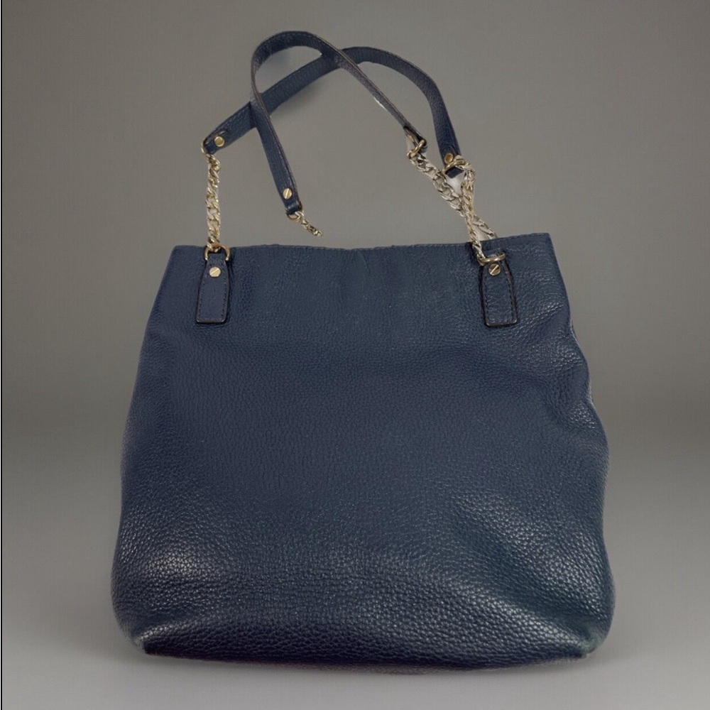 Michael Kors Navy Blue Pebbled Leather Shoulder Tote with Gold Chain Straps